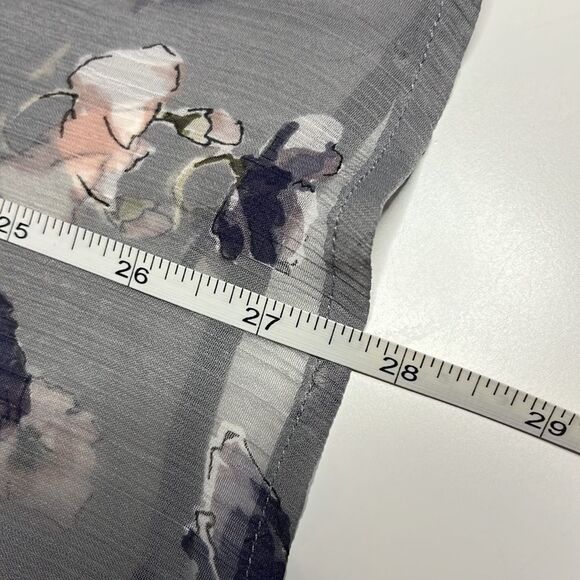 EXPRESS gray floral blouse long sleeves sheer fabric ties at neck high collar S - Picture 11 of 11